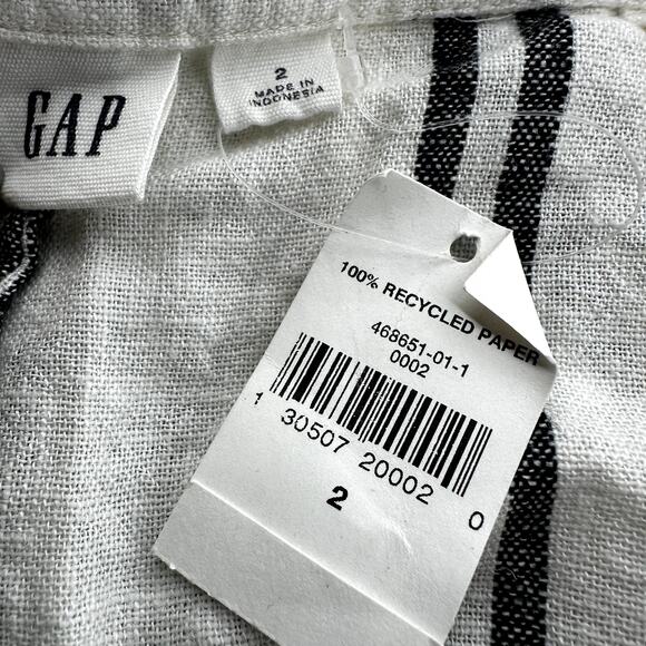 Gap Linen Midi Skirt Striped Button Front Pocket High Waist White Black 2 NWT - Picture 3 of 8